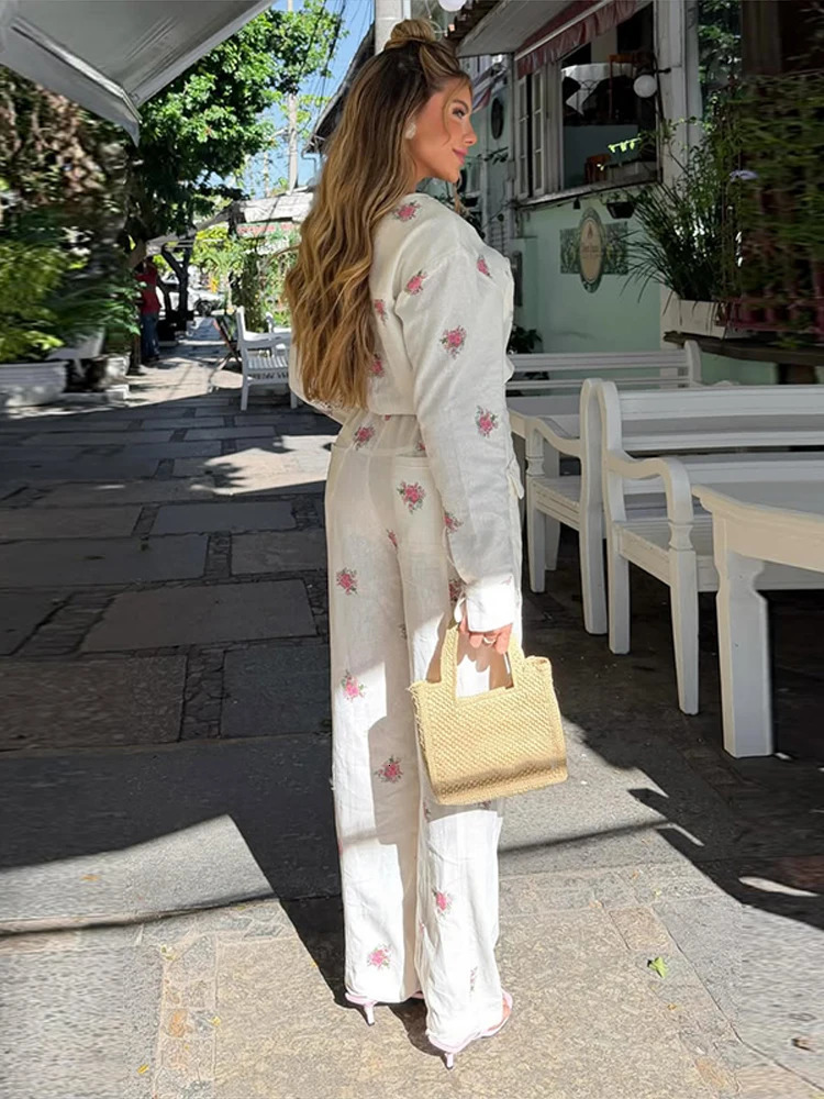 Fashion Printed Womens Jumpsuit Vneck Zipper Full Sleeve Waist Cinching Rompers 2026 Autumn Chic Female Street Overalls 260714banjia