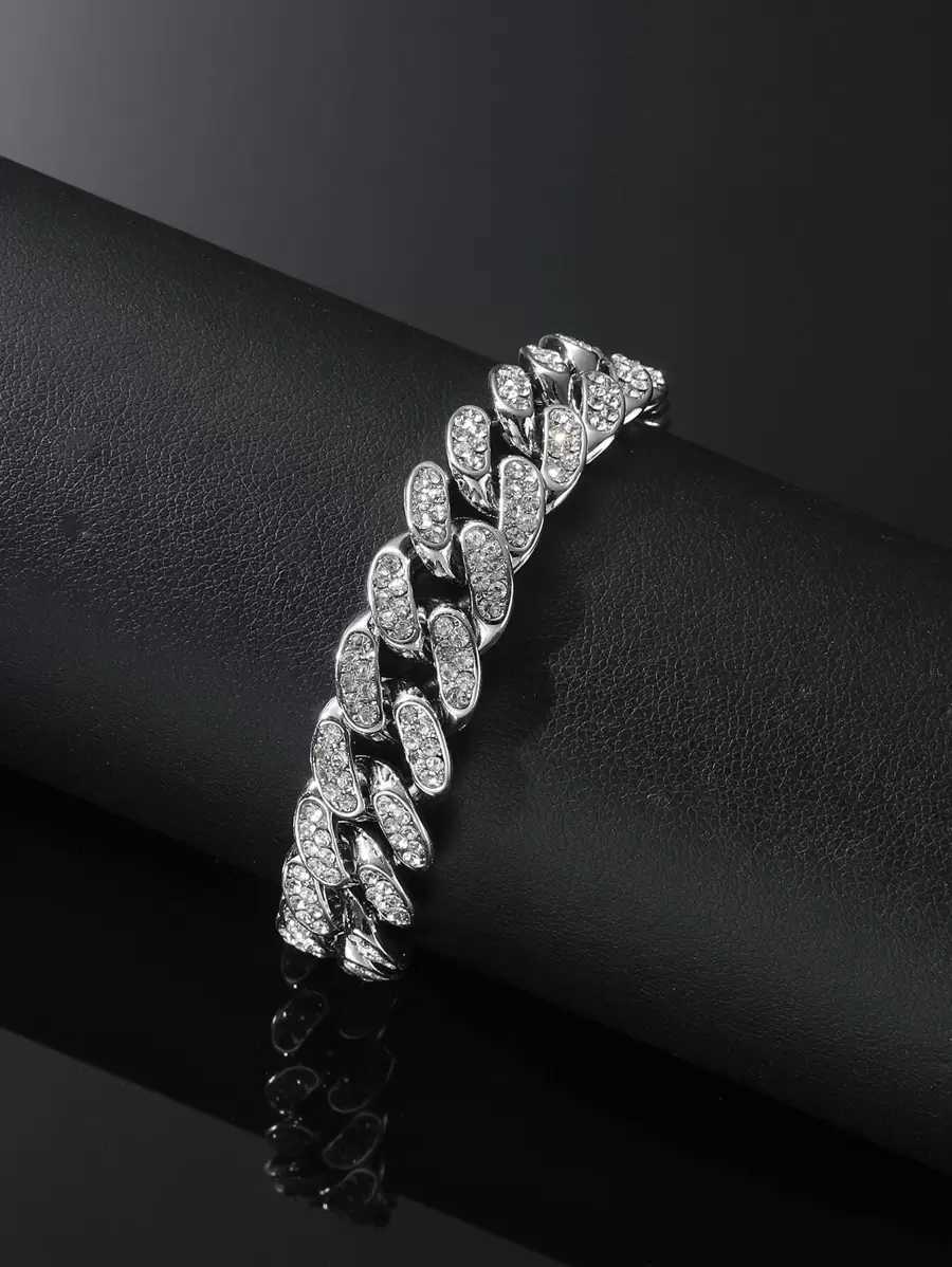 Hip Hop Shiny Rhinestone Chain Bracelet Unisex Rhinestone Inlaid Punk Style Wristband Gold Color Jewelry Gift H260715 - view 3