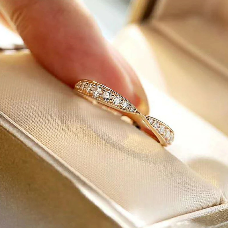 CAOSHI Dainty Gold Color Proposal Ring Female Wedding Band Jewelry with Dazzling Zirconia Graceful Women Engagement Accessories 260715 - view 4