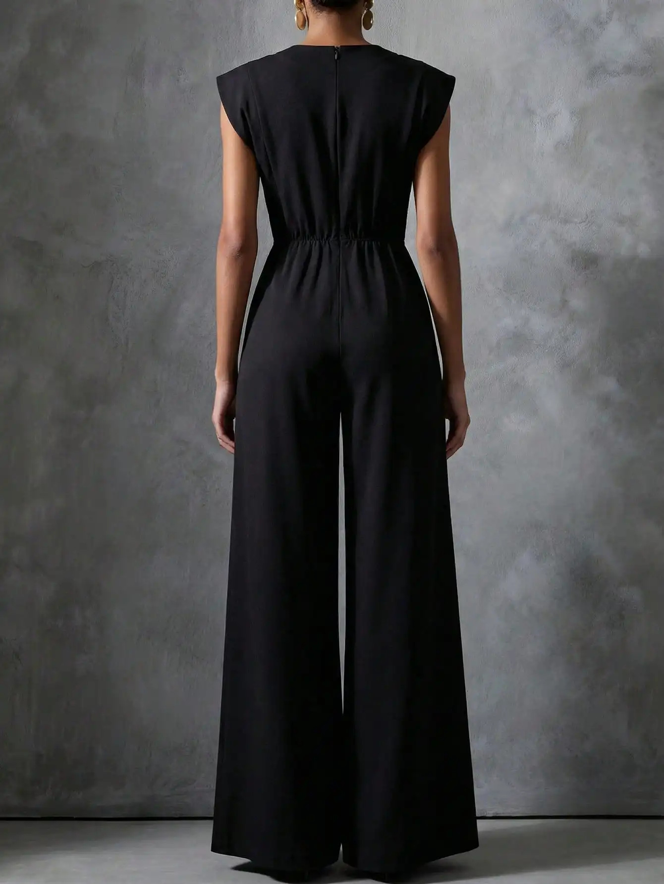 Womens Jumpsuits Rompers Black Sleeveless Wide Leg with Decorative Buttons Tailored Formal Evening Outfit 260714banjia