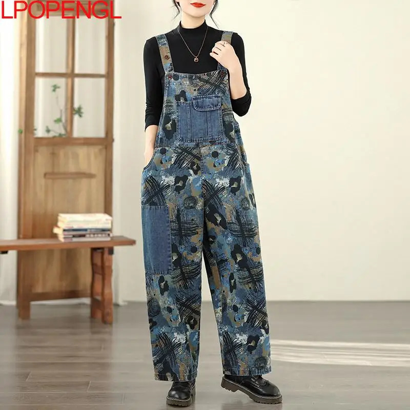 Personalized Retro Printed Jeans Temperament Pocket Fashion 2026 Womens Jumpsuit Casual Versatile Streetwear Straight Overalls 260714banjia - view 3