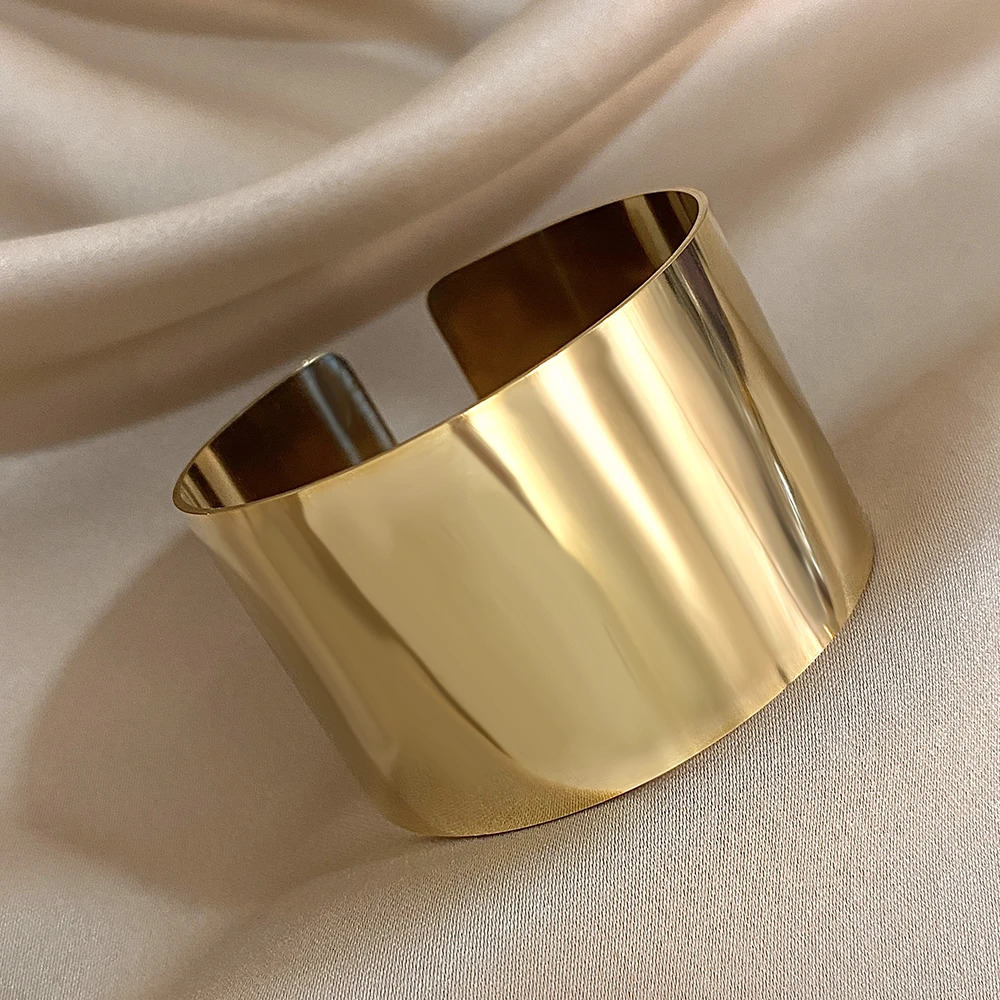 Minimalist Stainless Steel Wide Cuff Bracelets Bangles for Women Glossy Chunky Gold Silver Color Open Bangle Waterproof Jewelry260713 - view 5