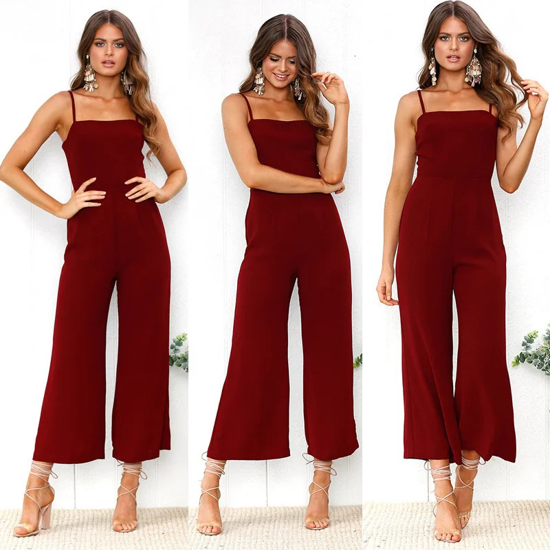 Woman Sleeveless Bib Dungarees Jumpsuits Autumn Casual Loose Solid Overalls for Women Female Spaghetti Strap Wide Leg Jumpsuit 260714banjia