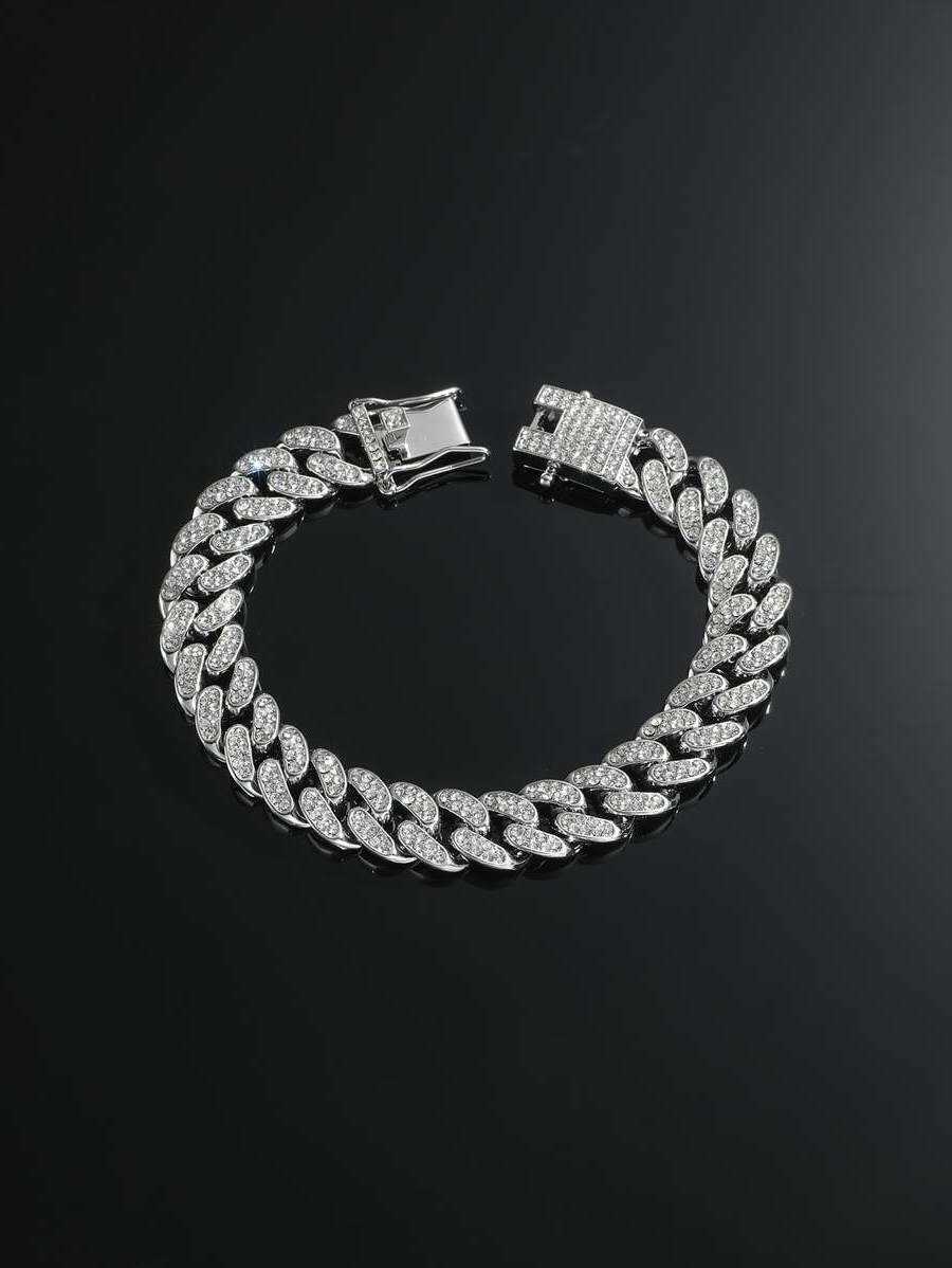 Hip Hop Shiny Rhinestone Chain Bracelet Unisex Rhinestone Inlaid Punk Style Wristband Gold Color Jewelry Gift H260715