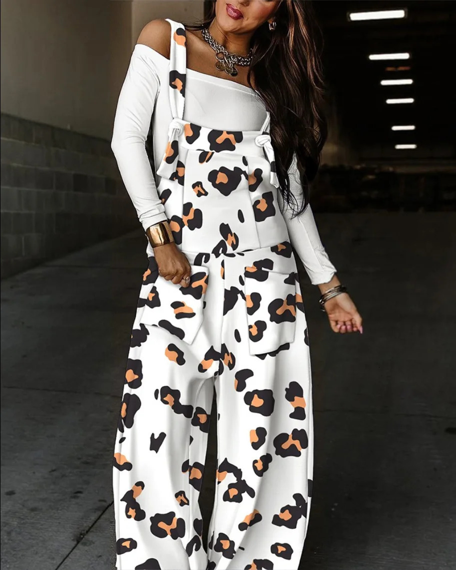 Womens Colorful Leopard Print Overalls Wide Leg Loose Fit Casual Jumpsuit with Adjustable Straps High Waist Fashion Streetwe 260714banjia - view 4