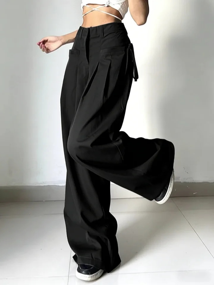Office Chic High Waist Wide Leg Suit Pants Loose Fit Casual Trousers for Commute 260714banjia