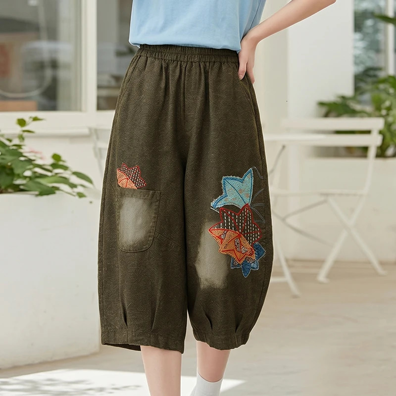 Womens Harem Trousers Patchwork Elastic Waist CalfLength Pants 2026 ZANZEA Vintage Casual Printed Denim Summer s Oversize 260714banjia