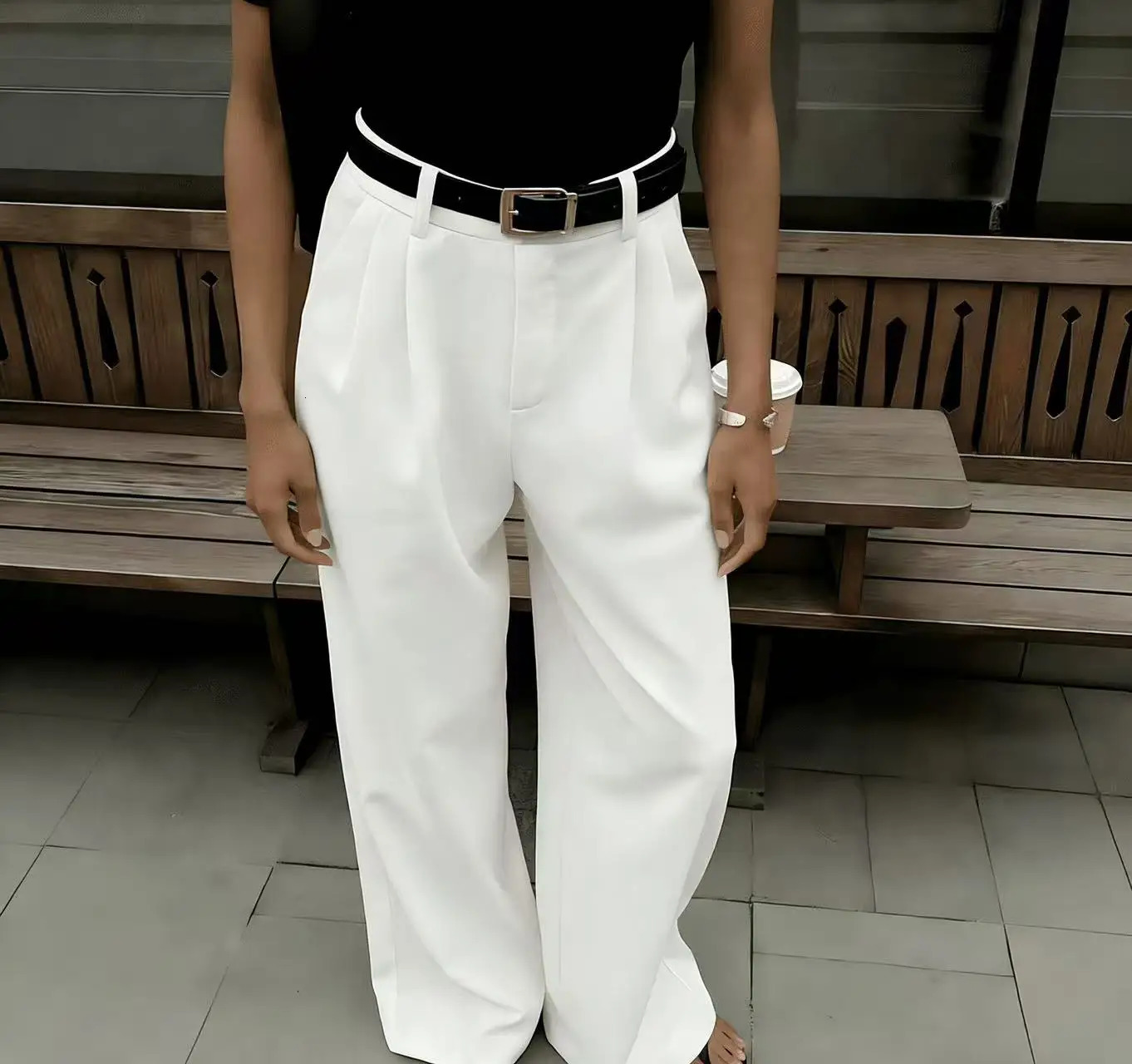 2026 Arrival White High Waist Wide Leg Pants for Women Elegant Office Lady Straight Trousers Casual 260714banjia