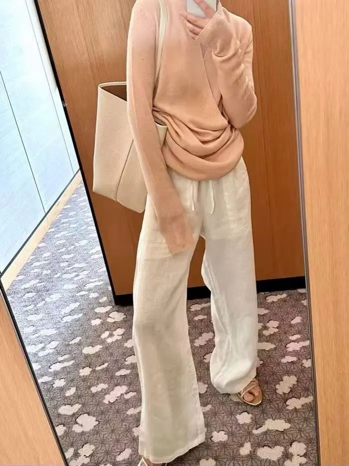 Casual 100 linen loose elastic waist long pants 260714banjia