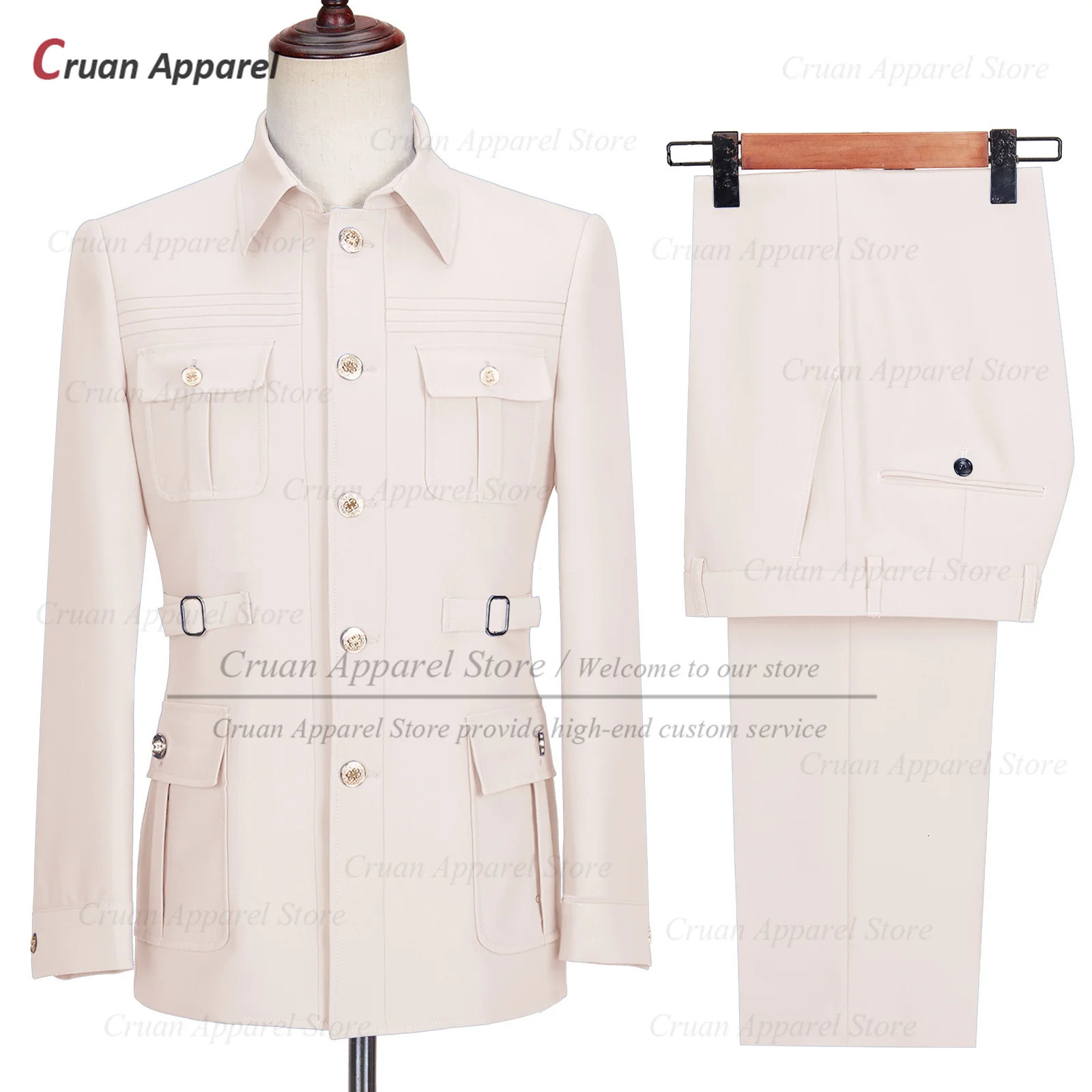 y Dinner Stand Collar Blazer Pants 2 Pieces Fashion Chinese Tunic Suit Wedding Men Suit Set Slim fit Groomsman Groom Tuxedo 260714 - view 6