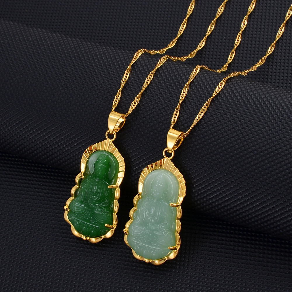 Anniyo Green Guanyin Pendant Necklace Chinese Style Buddhist Ornament Maitreya Buddha Amulet Hinduism 003136 260707