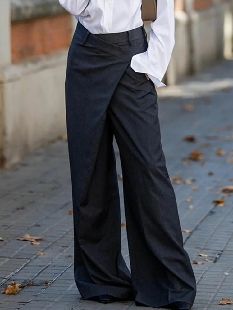 Bonboho Womens Solid Color Pants 2025 Summer High Waist Asymmetric Wide Leg Trousers Casual Streetwear 260714banjia