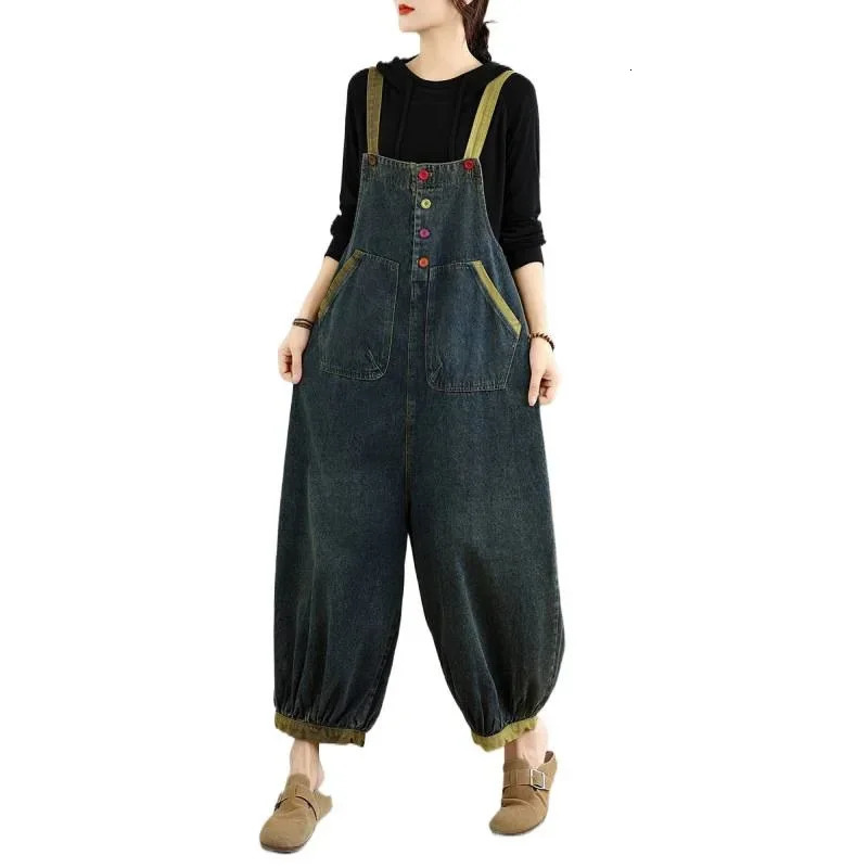 Fall Style Casual Large Size Artistic Denim NinePiece Bib Overall Thickened Jeans Pants No Decoration Origin China 260714banjia