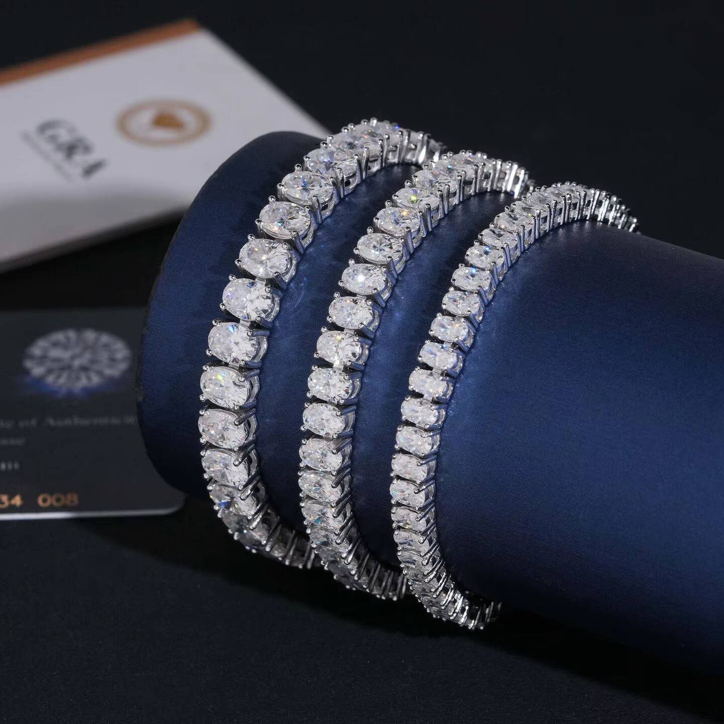 Custom S925 sterling silver oval moissanite inlaid tennis bracelet hip-hop simple fashion unisex jewelry - view 3