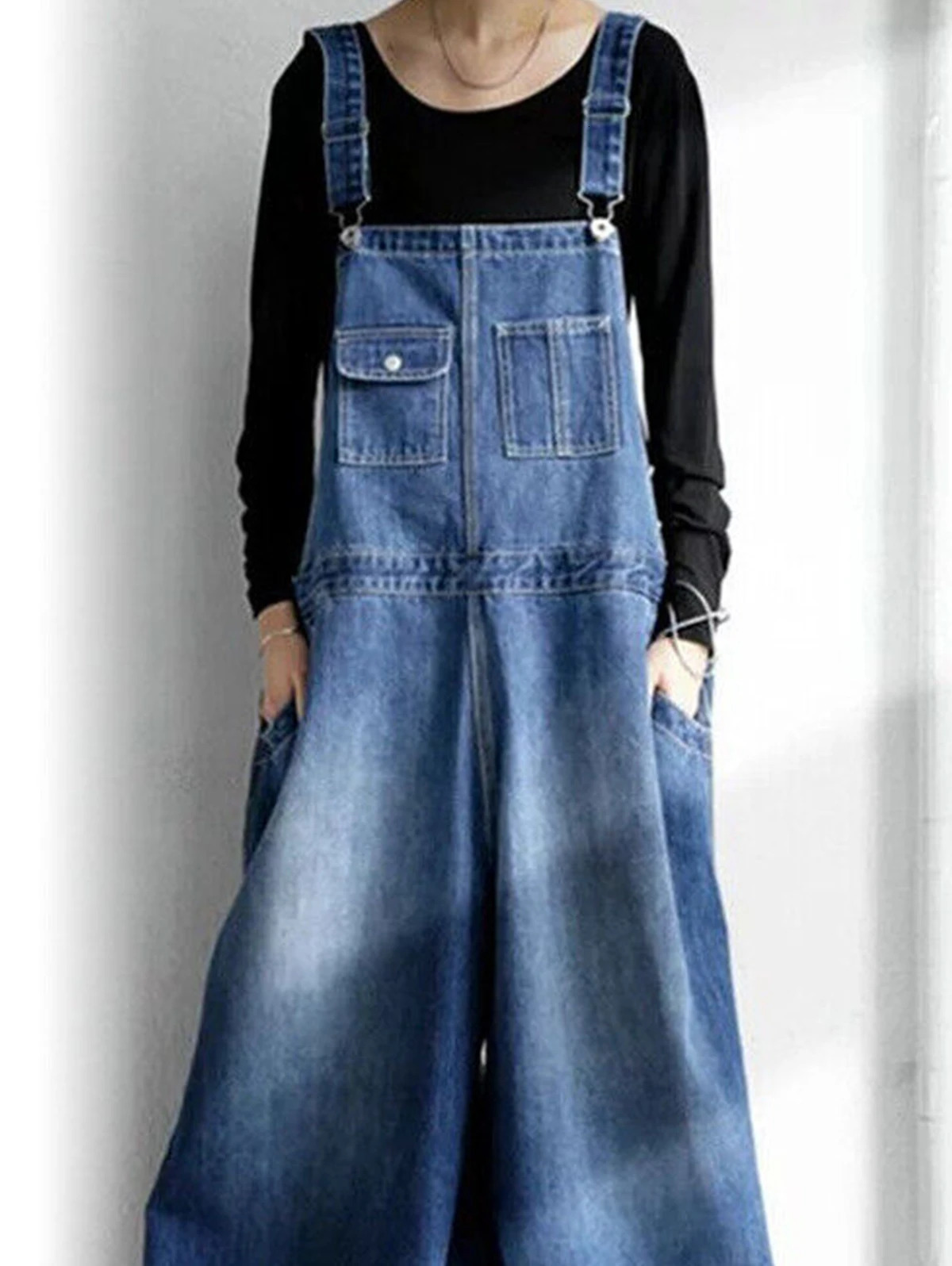Women Denim Overalls Vintage Streetwear Loose Jumpsuit Korean Straight Wide Leg Pants Casual Jeans Oversized All Match Trousers 260714banjia - view 5