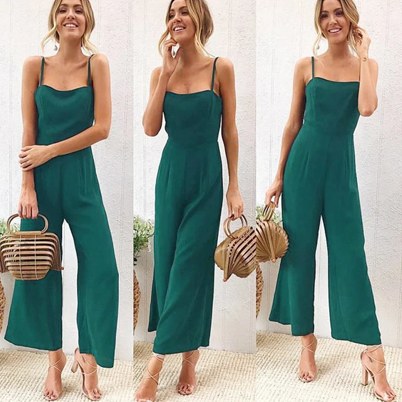 Woman Sleeveless Bib Dungarees Jumpsuits Autumn Casual Loose Solid Overalls for Women Female Spaghetti Strap Wide Leg Jumpsuit 260714banjia