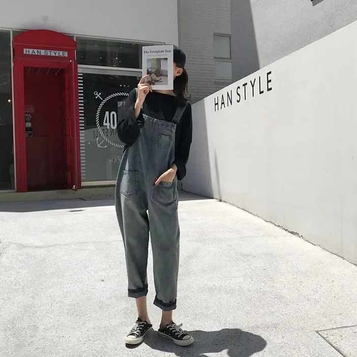 Casual High Waist Denim Overalls for Women AntiAging Dad Style Spring Loose Fit Hole n Korean Version Jeans Rompers 260714banjia