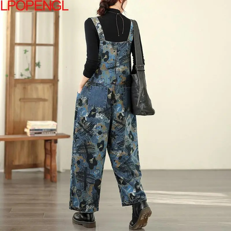 Personalized Retro Printed Jeans Temperament Pocket Fashion 2026 Womens Jumpsuit Casual Versatile Streetwear Straight Overalls 260714banjia - view 4
