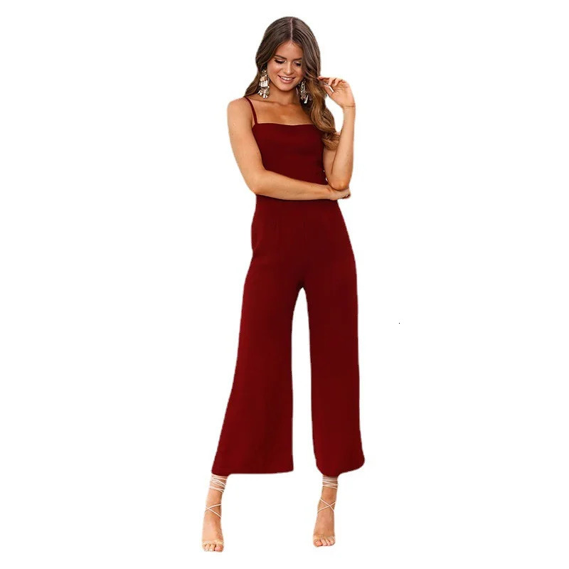 Woman Sleeveless Bib Dungarees Jumpsuits Autumn Casual Loose Solid Overalls for Women Female Spaghetti Strap Wide Leg Jumpsuit 260714banjia