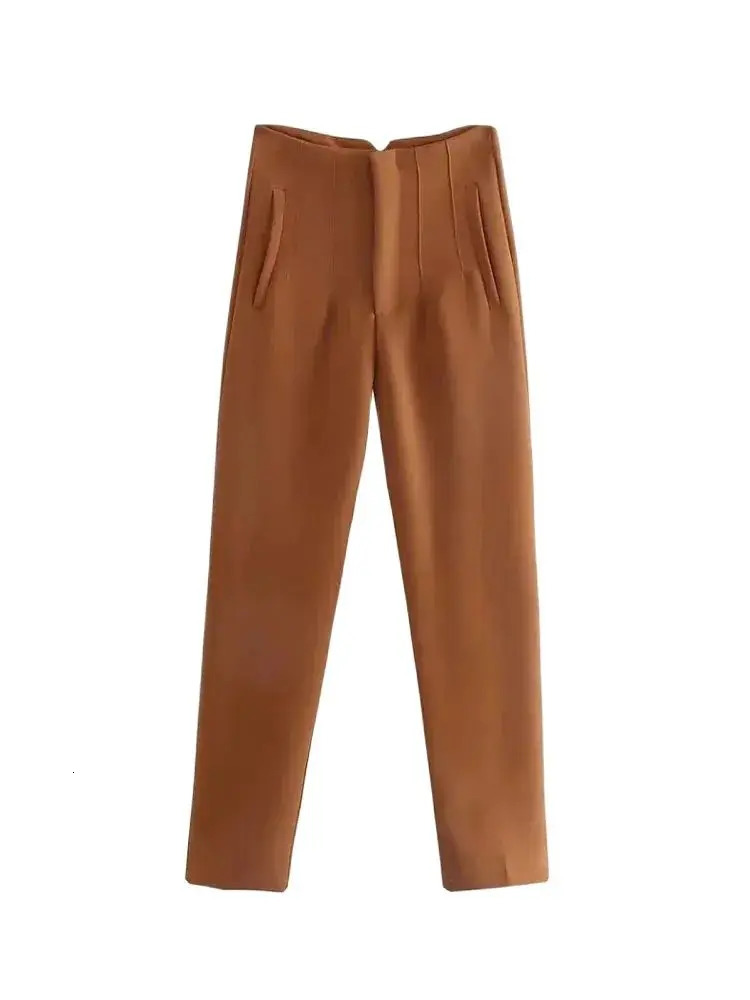 High Waist Solid Pants for Women Casual Basic Ankle Trousers with Pockets Zipper Fly Office Wear Pantalones Mujer 260714banjia