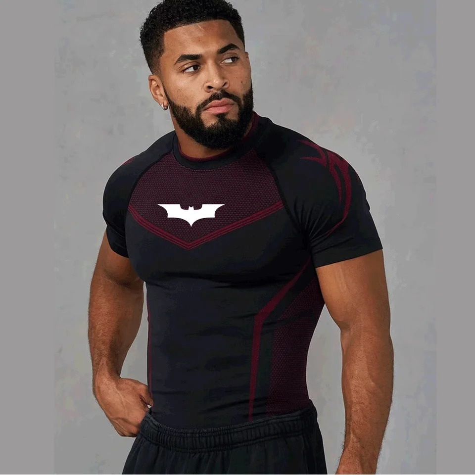 Mens Compression Long Sleeve Shirt Superhero Bat Print Workout Tops Breathable Quick Dry Athletic Base Layer for Gym Running Tr 260714 - view 4