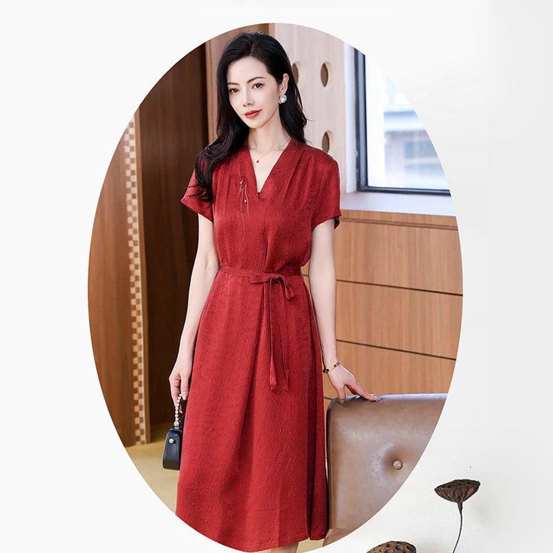 2026 y Xiangyunsha Silk Gown Premium VNeck Guanle Crepe Summer Dress 260714banjia