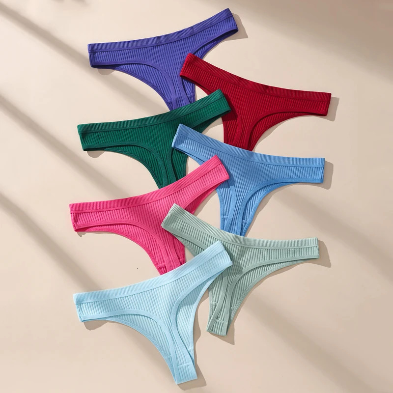 7Pcs Thongs Panties Cotton Striped Underwear Sexy Women Lingerie Solid Intimates Comfort Panty Soft GStrings XSXXL 260714banjia