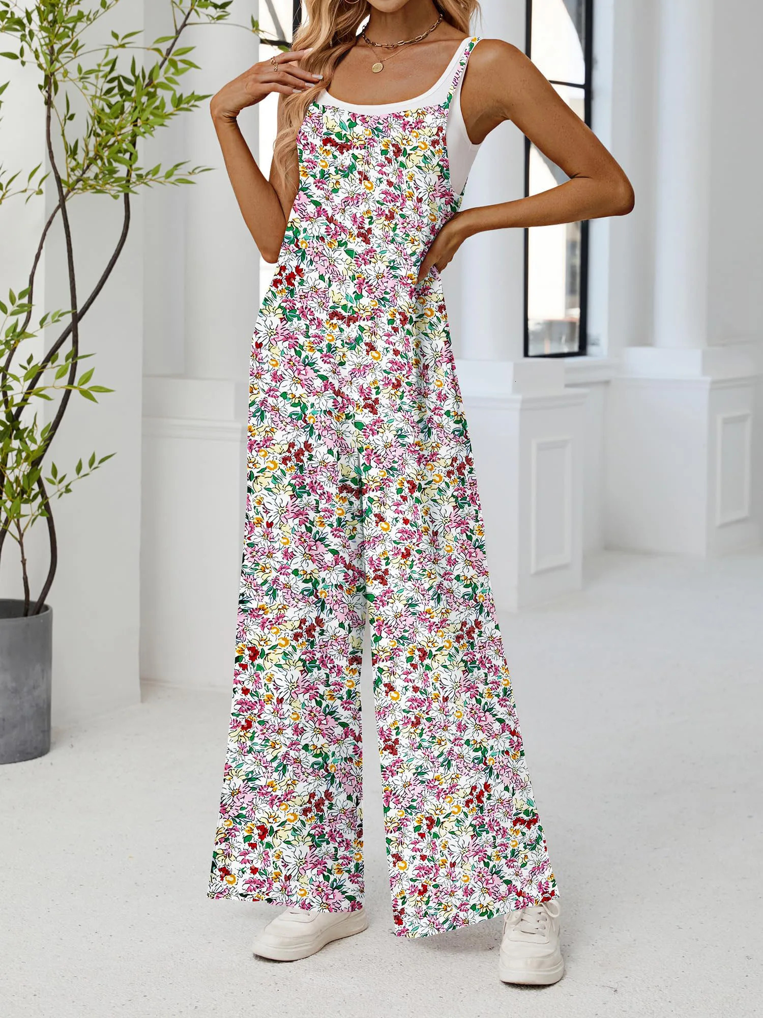 2025 Womens High Waist Floral Jumpsuit Adjustable Straps Romper Summer Sexy Outfit American Style Sleeveless Casu 260714banjia