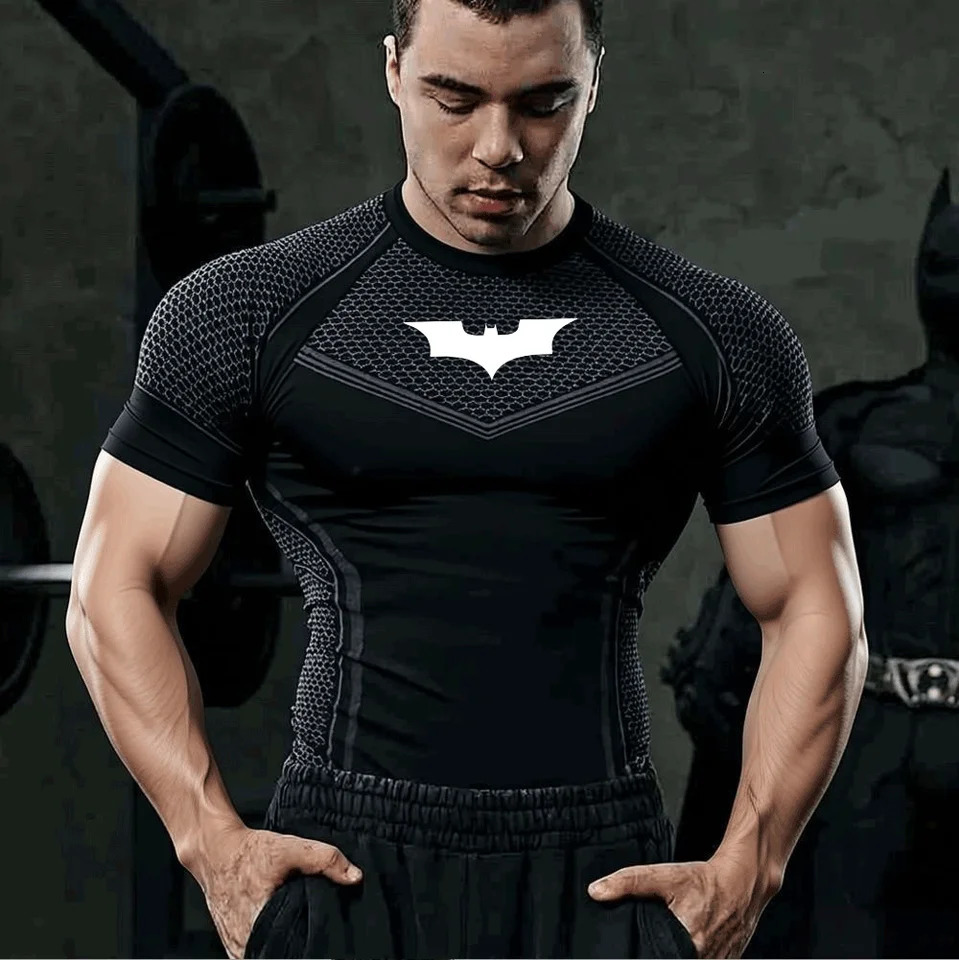 Mens Compression Long Sleeve Shirt Superhero Bat Print Workout Tops Breathable Quick Dry Athletic Base Layer for Gym Running Tr 260714 - view 6