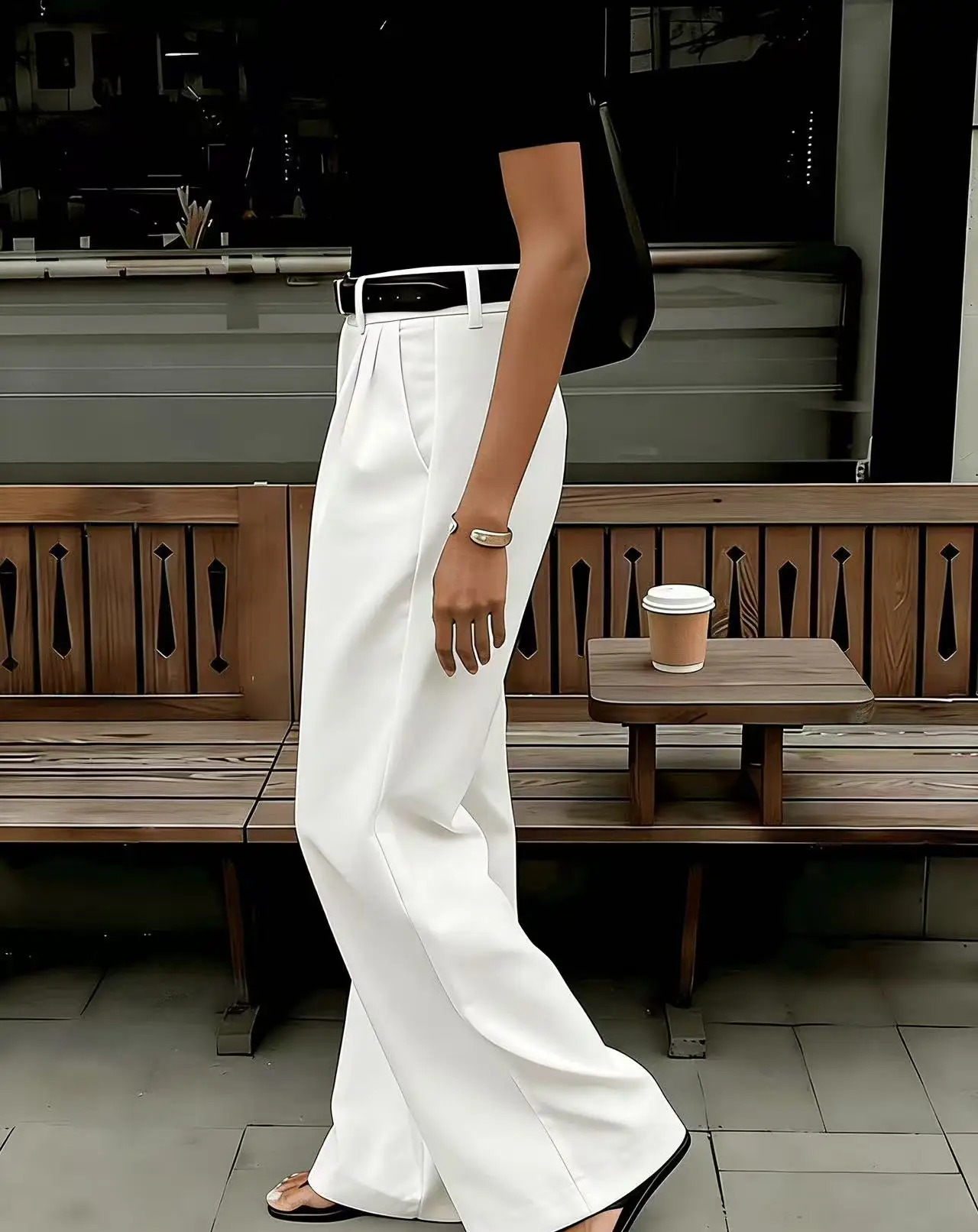 2026 Arrival White High Waist Wide Leg Pants for Women Elegant Office Lady Straight Trousers Casual 260714banjia - view 4