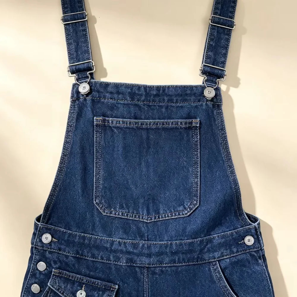Womens Wide Leg Denim Overalls Loose Washed Straight Cargo Adjustable Straps Multi Pocket Jeans 260714banjia