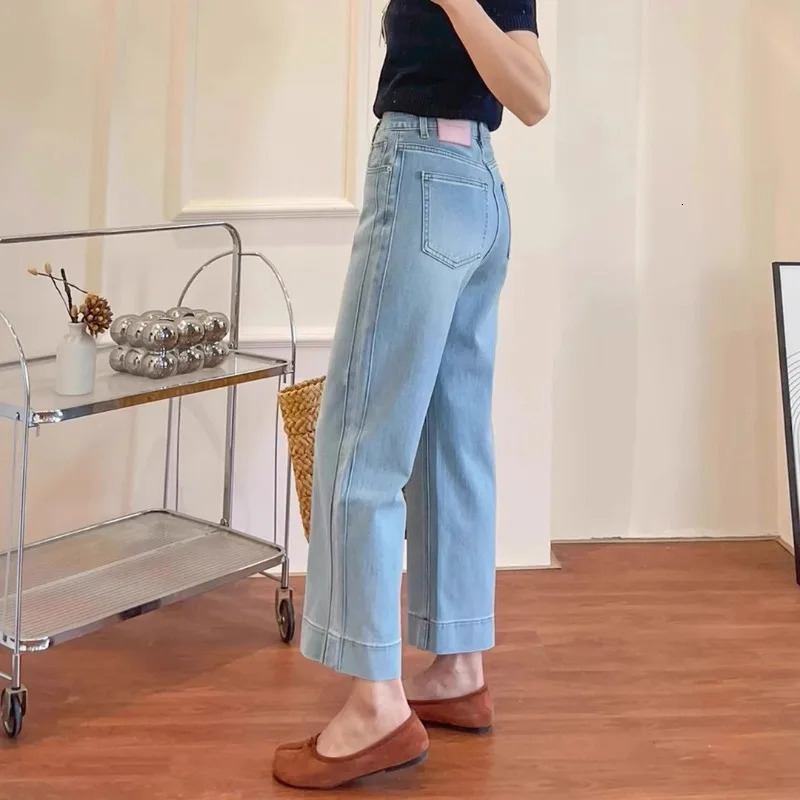 Women High Waist Wide Leg Pants Casual Loose Trousers Summer Solid Color Straight Fit Pocketed AnkleLength Jeans 260714banjia - view 5