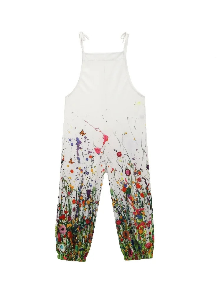 Womens Sling Bodysuit Pants Sleeveless Floral Printed Wide Leg Casual Outdoor Loose Backless Comfortable Breathable 260714banjia - view 5