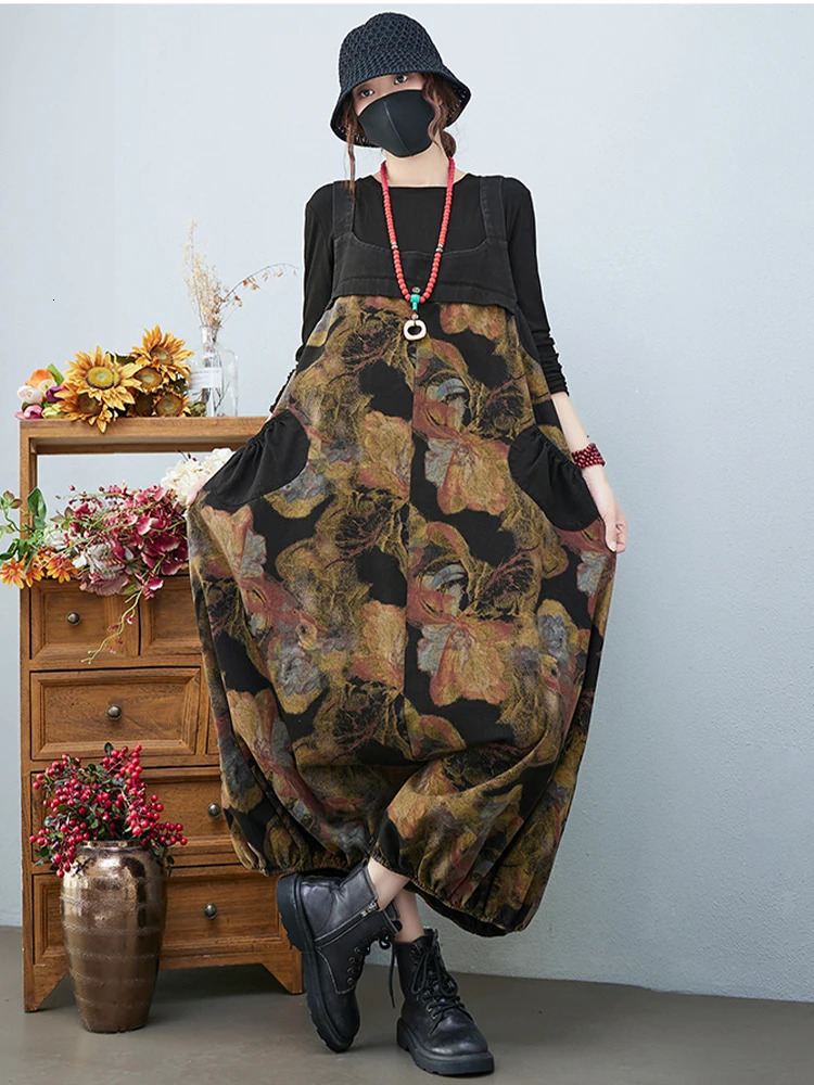 Amax luluE Spring Females Fashion Denim Overalls Vintage Loose Jeans Ladies Printed n Casual Pants Harajuku Trousers 260714banjia - view 7