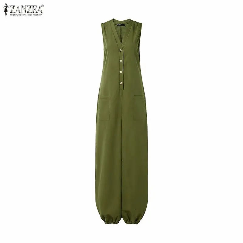 ZANZEA Women Jumpsuits Solid Vintage Casual Overalls 2026 Fashion V Neck Pockets Rompers Loose Lantern Long Bottoms Playsuits 260714banjia