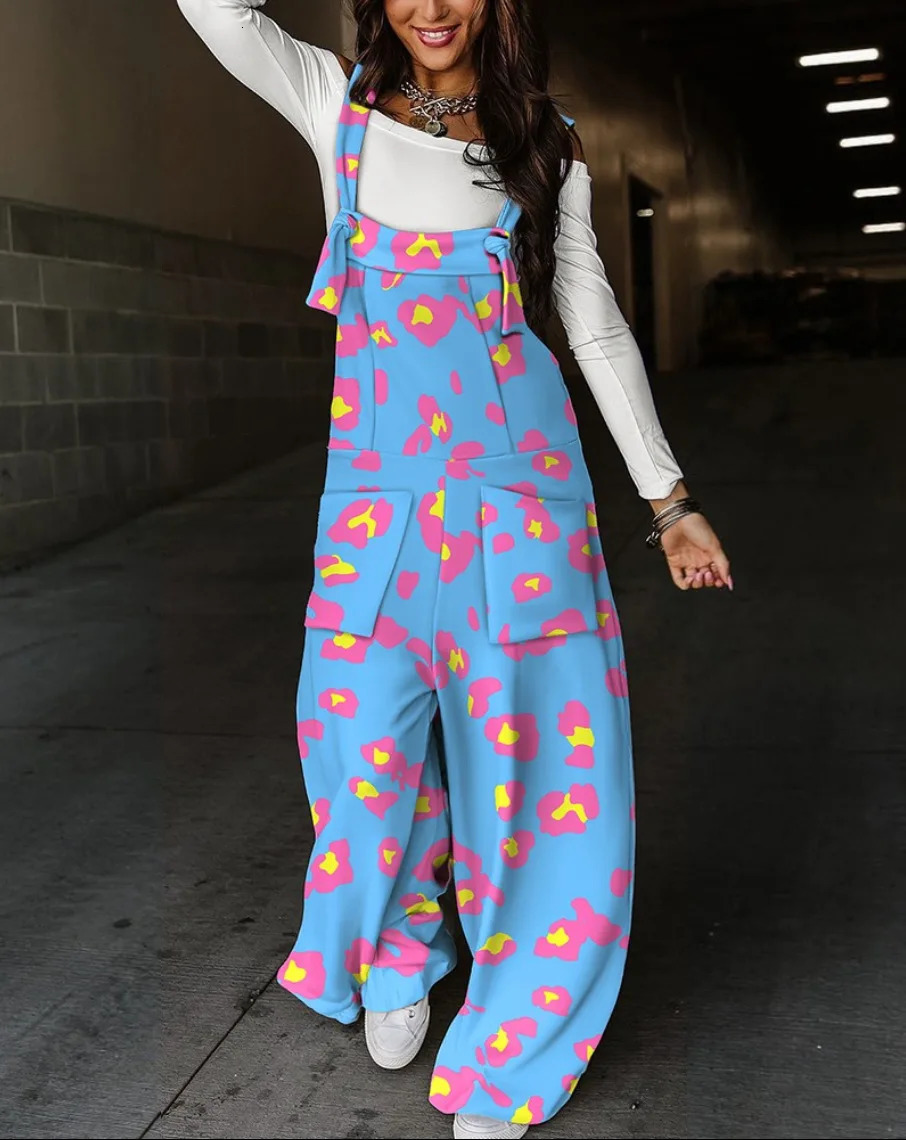 Womens Colorful Leopard Print Overalls Wide Leg Loose Fit Casual Jumpsuit with Adjustable Straps High Waist Fashion Streetwe 260714banjia - view 3