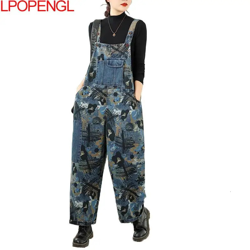 Personalized Retro Printed Jeans Temperament Pocket Fashion 2026 Womens Jumpsuit Casual Versatile Streetwear Straight Overalls 260714banjia - view 5