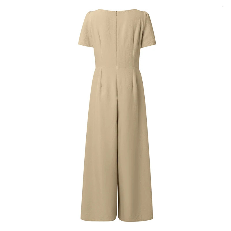 ZANZEA Summer Women Overalls Pants Rompers Elegant Square Neck Waisted Jumpsuits Solid Loose Wide Leg Trouser Streetwear 260714banjia - view 4