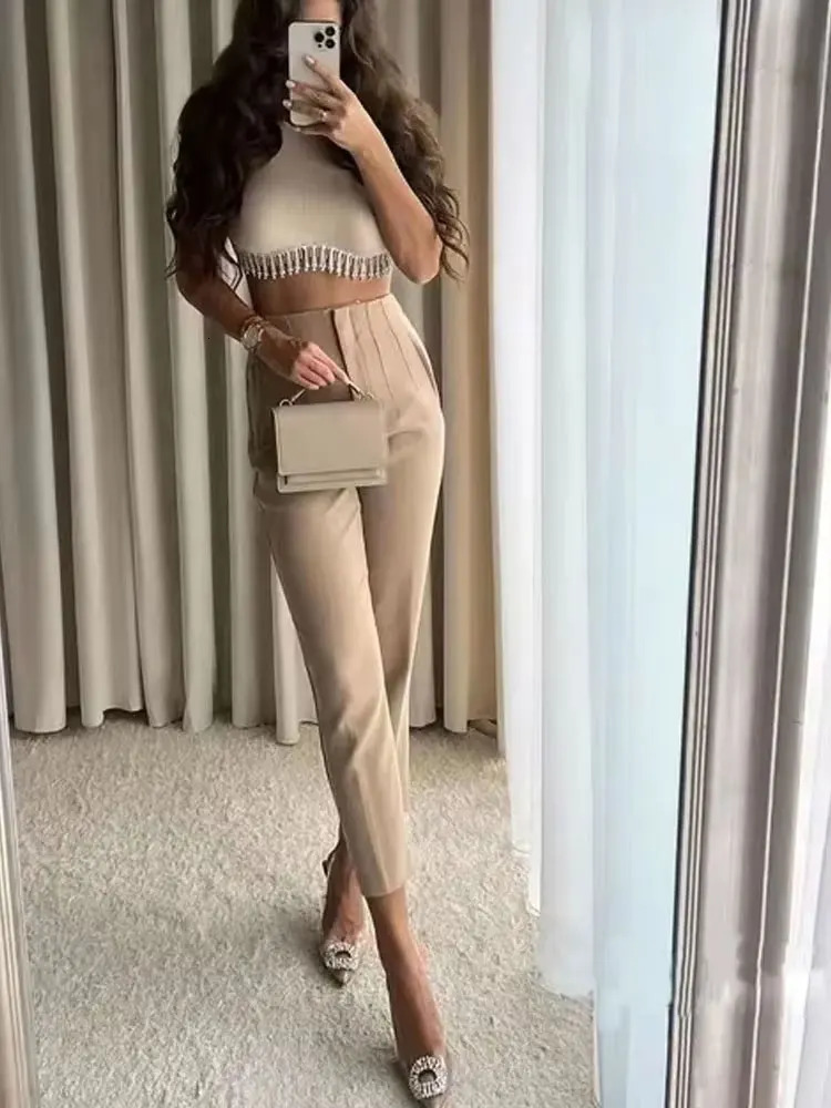 High Waist Solid Pants for Women Casual Basic Ankle Trousers with Pockets Zipper Fly Office Wear Pantalones Mujer 260714banjia