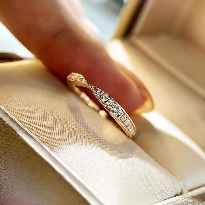CAOSHI Dainty Gold Color Proposal Ring Female Wedding Band Jewelry with Dazzling Zirconia Graceful Women Engagement Accessories 260715 - view 3