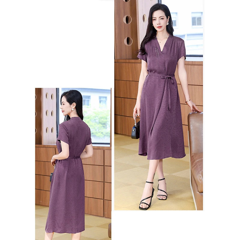 2026 y Xiangyunsha Silk Gown Premium VNeck Guanle Crepe Summer Dress 260714banjia