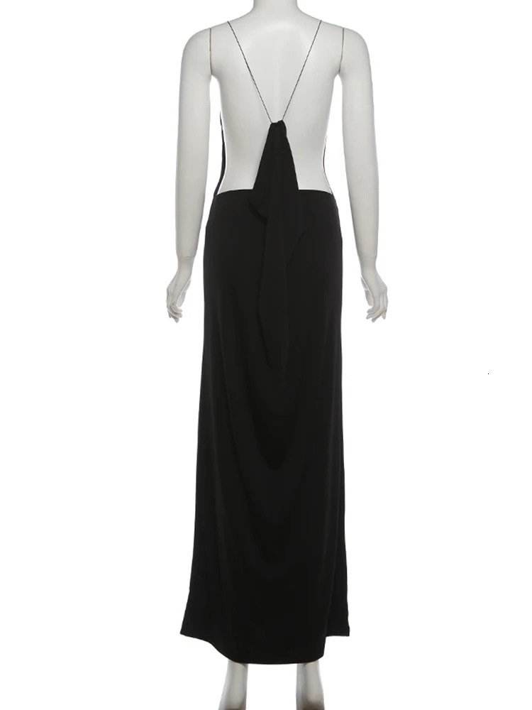 Sisterlinda Sexy Cross Backless Dres Trend Metal Cube Sleeveless LowNeck Coquette Midnight Party Club Stretch Vestidos 260714banjia