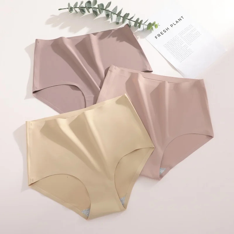 4PCSSET Plus Size Underwear Womens Panties Ice Silk Solid Color Ladies Seamless Underpants High Waist Sexy Breathable Lingerie 260714banjia