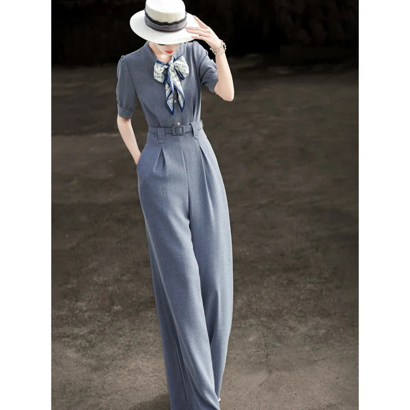 MEXCOCO 2026 Summer Arrival Elegant Jumpsuit Bow Neck with Scarf Highgrade Wide Leg Pants 260714banjia