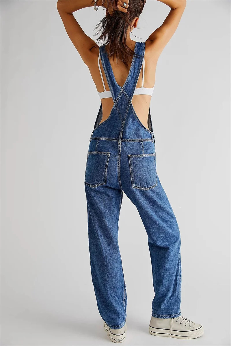 Fashion Denim Overalls for Women Loose Fit Classic Bib Casual Jean Stretchy Overall Jumpsuit Tapered Leg Pants 260714banjia