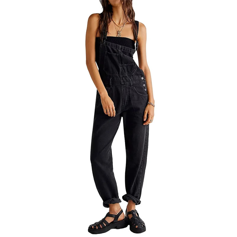 Fashion Denim Overalls for Women Loose Fit Classic Bib Casual Jean Stretchy Overall Jumpsuit Tapered Leg Pants 260714banjia