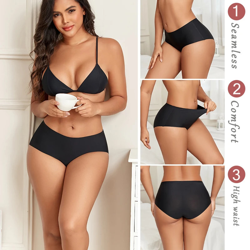 4PCSSET Plus Size Underwear Womens Panties Ice Silk Solid Color Ladies Seamless Underpants High Waist Sexy Breathable Lingerie 260714banjia