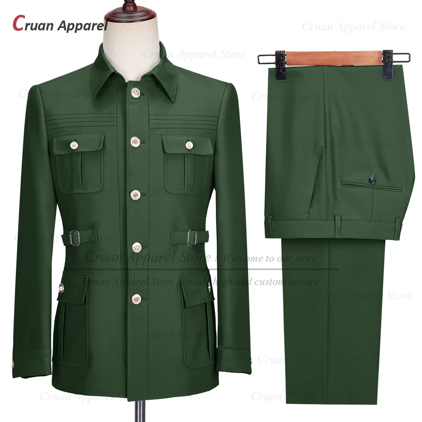 y Dinner Stand Collar Blazer Pants 2 Pieces Fashion Chinese Tunic Suit Wedding Men Suit Set Slim fit Groomsman Groom Tuxedo 260714 - view 5