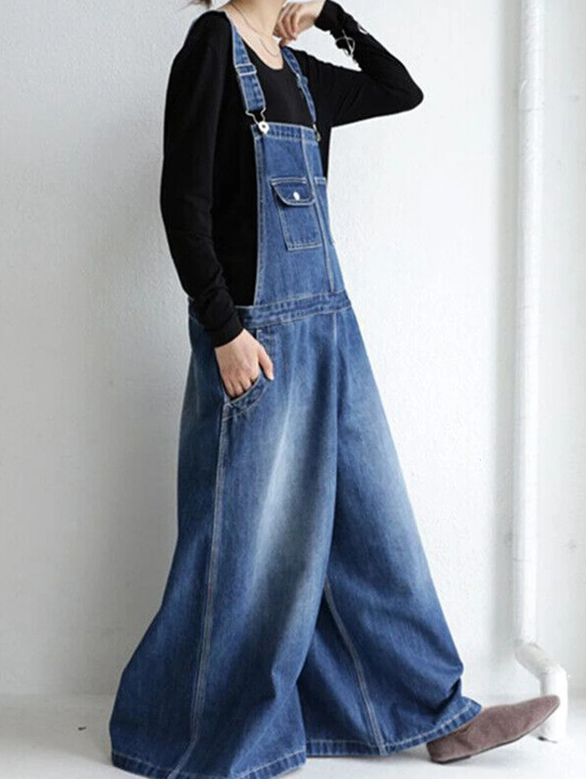 Women Denim Overalls Vintage Streetwear Loose Jumpsuit Korean Straight Wide Leg Pants Casual Jeans Oversized All Match Trousers 260714banjia - view 3