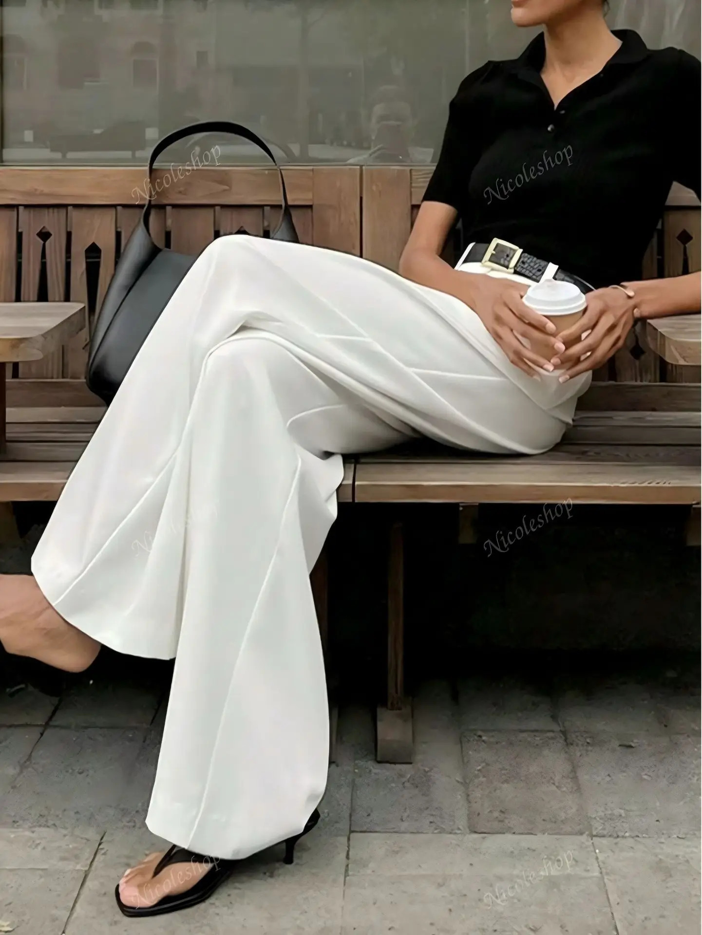 2026 Arrival White High Waist Wide Leg Pants for Women Elegant Office Lady Straight Trousers Casual 260714banjia - view 3